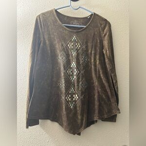 Panhandle Slim Brown Geometric Embellished Blouse